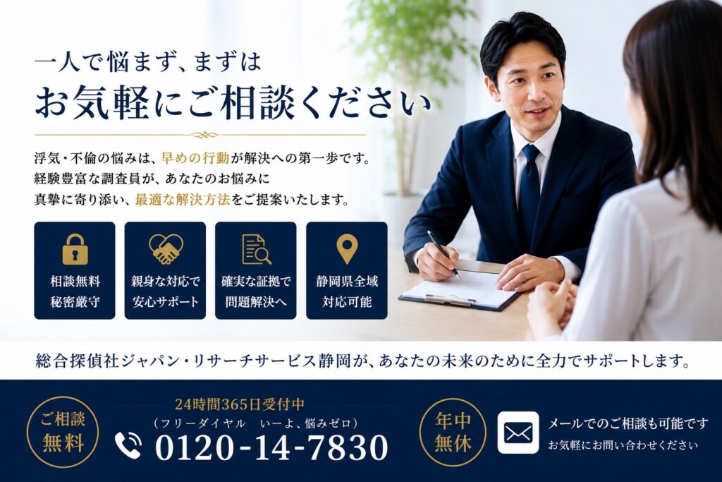 静岡市の浮気・不倫相談に対応する総合探偵社ジャパン・リサーチサービス静岡