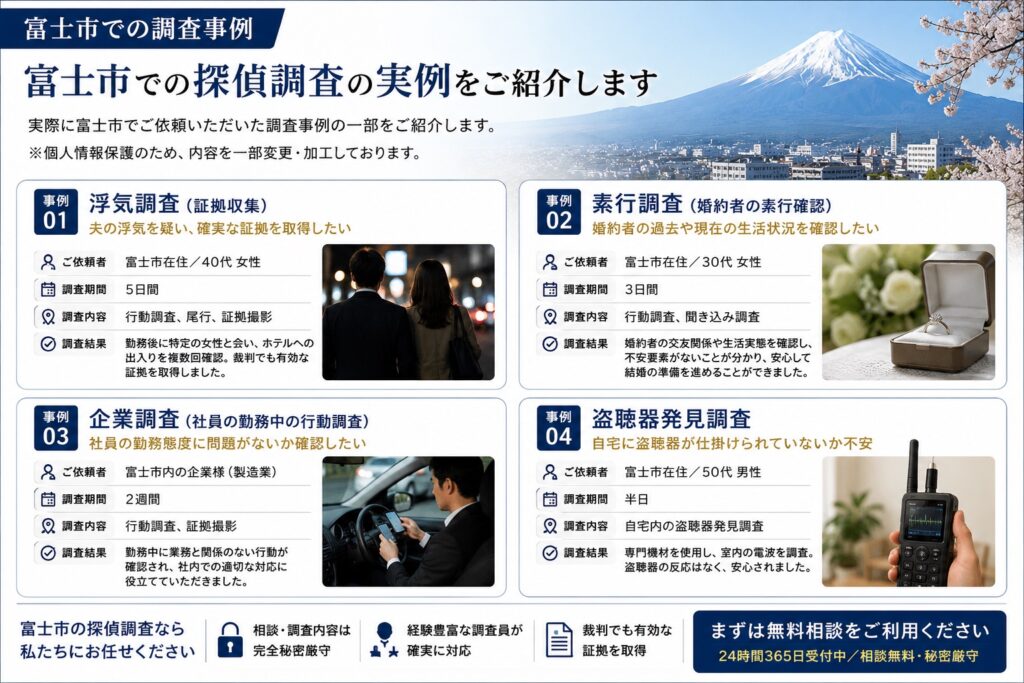 富士市での浮気調査・素行調査・企業調査・盗聴器発見調査の事例を紹介する総合探偵社ジャパン・リサーチサービス静岡の調査事例画像
